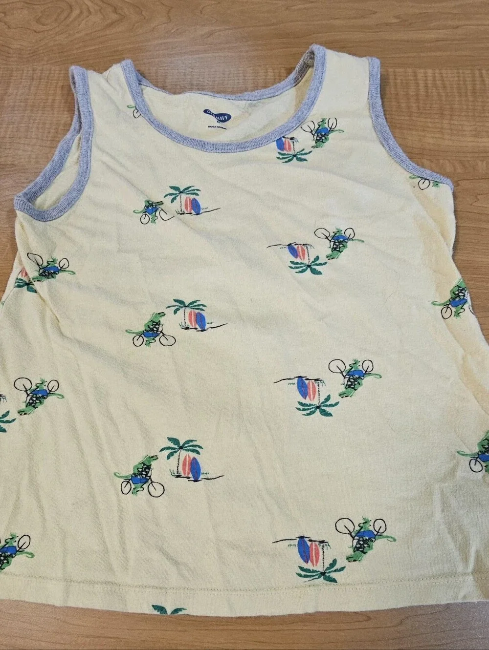 Kids Yellow Old Navy Tank Top with Surf Print  And Blue And Yellow Shorts